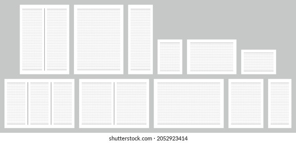 Templates for printing sheets. Lined model with guide lines. In different paper sizes.