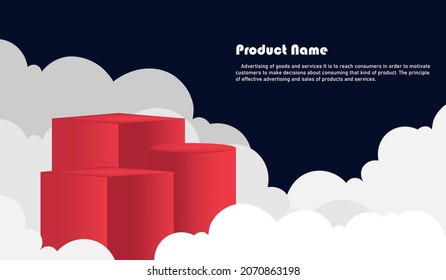 Templates for product advertisements There is a base for placing products. with clouds in the background