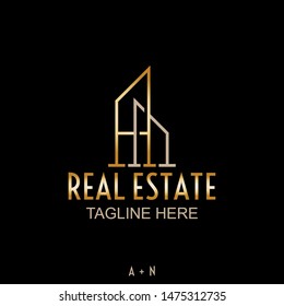 templates of real estate logos shaped by the letters A and N isolated on black background. letter logo