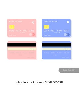 Templates realistic credit card set design. Vector plastic debit card.