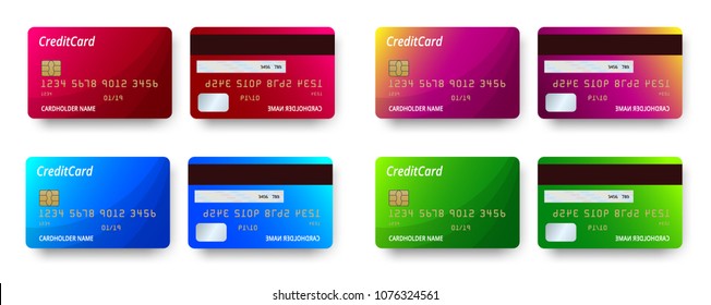 Templates realistic detailed credit cards set design. Vector plastic credit card or debit card