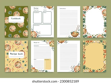 Templates for a recipe book. The blank pages for your recipes. Cookbook. Vector.