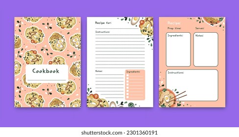 Templates for a recipe book. The blank pages for your recipes. Cookbook. Vector.