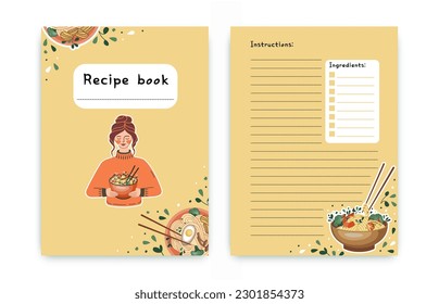 Plantillas para un libro de recetas. Las páginas en blanco de sus recetas. Libro de cocina. Vector.