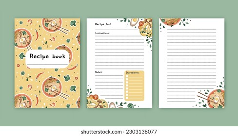 Templates for a recipe book. The blank pages for your recipes. Cookbook. Vector.