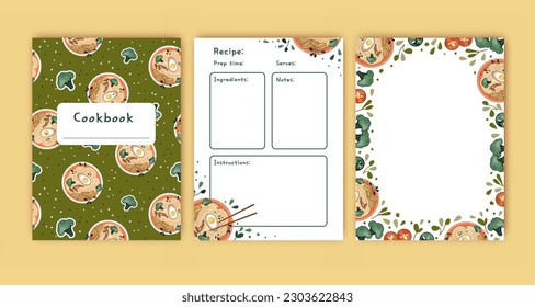 Templates for a recipe book. The blank pages for your recipes. Cookbook. Vector.