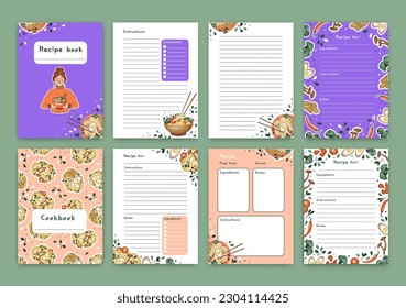 Templates for a recipe book. The blank pages for your recipes. Cookbook. Vector.