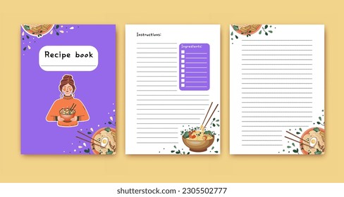 Templates for a recipe book. The blank pages for your recipes. Cookbook. Vector.