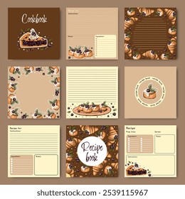 Templates for a recipe book. The blank pages for your dessert recipes. Cookbook. Vector.