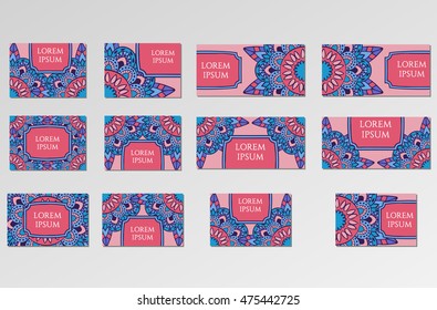 Templates set. Business cards, invitations and banners. Floral mandala pattern and ornaments. Oriental design Layout. Asian, Arabic, Indian, ottoman motifs.