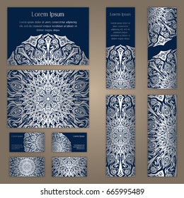 Templates set with business cards, invitations and banners. Floral mandala pattern and ornaments. Oriental design Layout. Asian, Arabic, Indian, ottoman motifs.