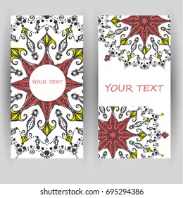 templates set. Business cards, invitations and banners. Floral mandala pattern and ornaments. Oriental design Layout. Asian, Arabic, Indian, ottoman motifs.