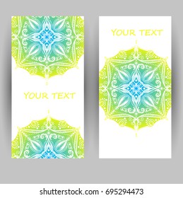 templates set. Business cards, invitations and banners. Floral mandala pattern and ornaments. Oriental design Layout. Asian, Arabic, Indian, ottoman motifs.