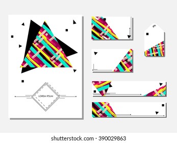 Templates set. Colorful  brush stroke geometric card backgrounds collection. Business cards, invitations, banners., brochures, greeting, stickers, party cards, notebooks. Trendy colors.