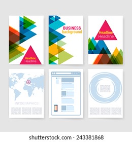 Templates. Set of Flyer, Brochure Design Templates. Mobile Technologies, Applications and Infographic Concept. Modern flat design icons for mobile or smartphone on a light background.  