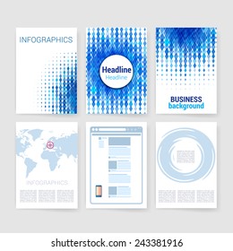 Templates. Set of Flyer, Brochure Design Templates. Mobile Technologies, Applications and Infographic Concept. Modern flat design icons for mobile or smartphone on a light background.  
