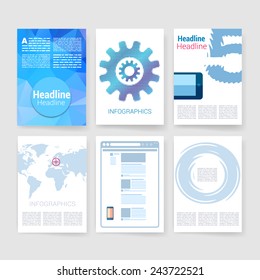 Templates. Set of Flyer, Brochure Design Templates. Mobile Technologies, Applications and Infographic Concept. Modern flat design icons for mobile or smartphone on a light background.