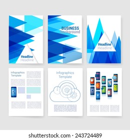 Templates. Set of Flyer, Brochure Design Templates. Mobile Technologies, Applications and Infographic Concept. Modern flat design icons for mobile or smartphone on a light background.