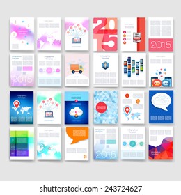 Templates. Set of Flyer, Brochure Design Templates. Mobile Technologies, Applications and Infographic Concept. Modern flat design icons for mobile or smartphone on a light background.