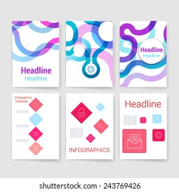 Templates. Set of Flyer, Brochure Design Templates. Mobile Technologies, Applications and Infographic Concept. Modern flat design icons for mobile or smartphone on a light background.
