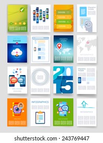 Templates. Set of Flyer, Brochure Design Templates. Mobile Technologies, Applications and Infographic Concept. Modern flat design icons for mobile or smartphone on a light background.