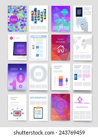 Templates. Set of Flyer, Brochure Design Templates. Mobile Technologies, Applications and Infographic Concept. Modern flat design icons for mobile or smartphone on a light background.