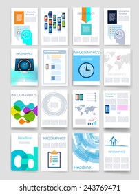 Templates. Set of Flyer, Brochure Design Templates. Mobile Technologies, Applications and Infographic Concept. Modern flat design icons for mobile or smartphone on a light background.
