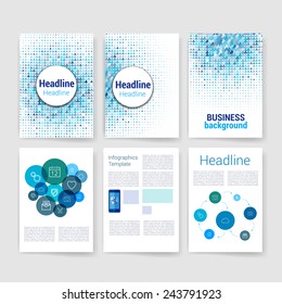 Templates. Set of Flyer, Brochure Design Templates. Mobile Technologies, Applications and Infographic Concept. Modern flat design icons for mobile or smartphone on a light background. 