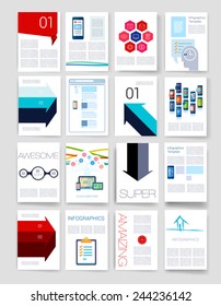 Templates. Set of Flyer, Brochure Design Templates. Mobile Technologies, Applications and Infographic Concept. Modern flat design icons for mobile or smartphone on a light background. 