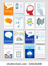 Templates. Set of Flyer, Brochure Design Templates. Mobile Technologies, Applications and Infographic Concept. Modern flat design icons for mobile or smartphone on a light background. 