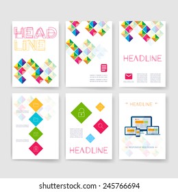 Templates. Set of Flyer, Brochure Design Templates. Mobile Technologies, Applications and Infographic Concept. Modern flat design icons for mobile or smartphone on a light background. 