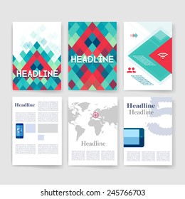 Templates. Set of Flyer, Brochure Design Templates. Mobile Technologies, Applications and Infographic Concept. Modern flat design icons for mobile or smartphone on a light background. 