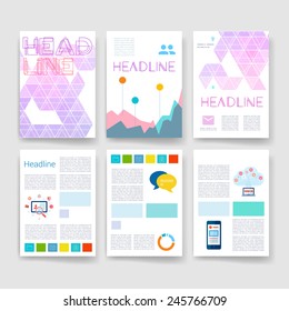 Templates. Set of Flyer, Brochure Design Templates. Mobile Technologies, Applications and Infographic Concept. Modern flat design icons for mobile or smartphone on a light background. 