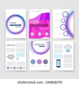 Templates. Set of Flyer, Brochure Design Templates. Mobile Technologies, Applications and Infographic Concept. Modern flat design icons for mobile or smartphone on a light background. 