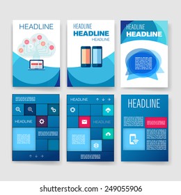 Templates. Set of Flyer, Brochure Design Templates. Mobile Technologies, Applications and Infographic Concept. Modern flat design icons for mobile or smartphone.