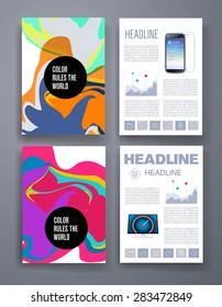 Templates. Set of Flyer, Brochure Design Templates. Mobile Technologies, Applications and Infographic Concept. Modern flat design icons for mobile or smartphone on a light background. 