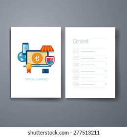 Templates. Set of modern flat design icons of emerging virtual currency and online finances. Flat design bitcoin concept icons for web and mobile phone services and apps. Online commerce.