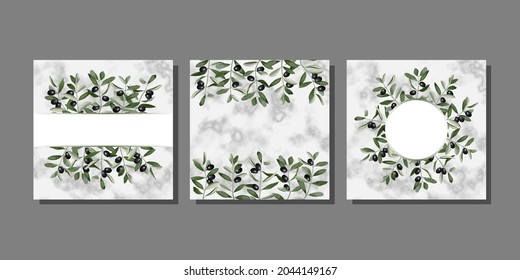 Templates set with olive brunches on marble