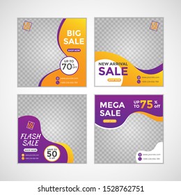 Templates Set Social Media Post For Fashion Sale Ad, Design With Gradient Color