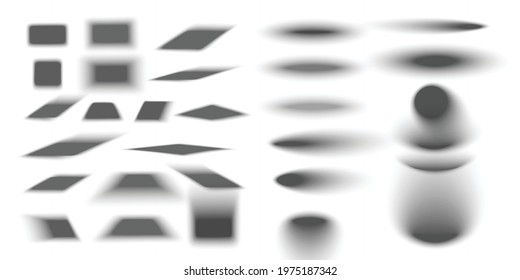 Templates set of square and round blurred shadows with soft edges, realistic vector illustration isolated on white background. Transparent shades and shadows.