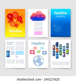 Templates. Set of Web, Mail, Brochure Design Templates. Mobile Technologies, Applications and Infographic Concept. Modern flat design icons for mobile or smartphone on a light background. 