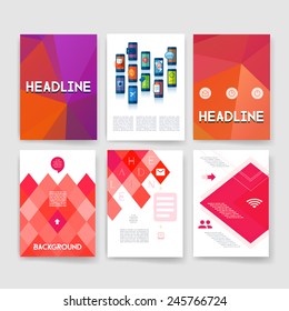 Templates. Set of Web, Mail, Brochure Design Templates. Mobile Technologies, Applications and Infographic Concept. Modern flat design icons for mobile or smartphone on a light background. 