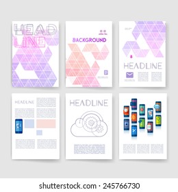 Templates. Set of Web, Mail, Brochure Design Templates. Mobile Technologies, Applications and Infographic Concept. Modern flat design icons for mobile or smartphone on a light background. 