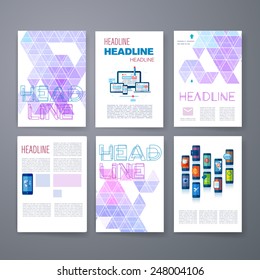 Templates. Set of Web, Mail, Brochure Design Templates. Mobile Technologies, Applications and Infographic Concept. Modern flat design icons for mobile or smartphone on a light background. 