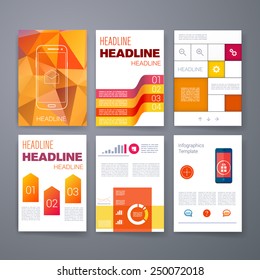 Templates. Set of Web, Mail, Brochure Design Templates. Mobile Technologies, Applications and Infographic Concept. Modern flat design icons for mobile or smartphone