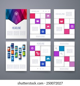 Templates. Set of Web, Mail, Brochure Design Templates. Mobile Technologies, Applications and Infographic Concept. Modern flat design icons for mobile or smartphone