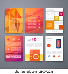 Templates. Set of Web, Mail, Brochure Design Templates. Mobile Technologies, Applications and Infographic Concept. Modern flat design icons for mobile or smartphone