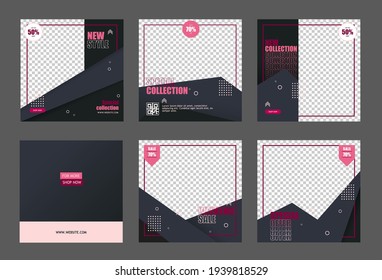 Templates for social media ads. In a minimalist style with red, pink and dark gray. Perfect for your advertising promotion on social media