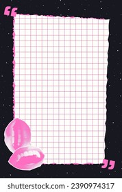 Templates for social media posts or stories. Trending posters with halftone collages. Ripped notebook sheets in plaid and line. Can be used for notes or as planner sheets. Vector.