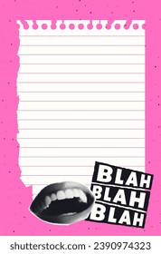 Templates for social media posts or stories. Trending posters with halftone collages. Ripped notebook sheets in plaid and line. Can be used for notes or as planner sheets. Vector.